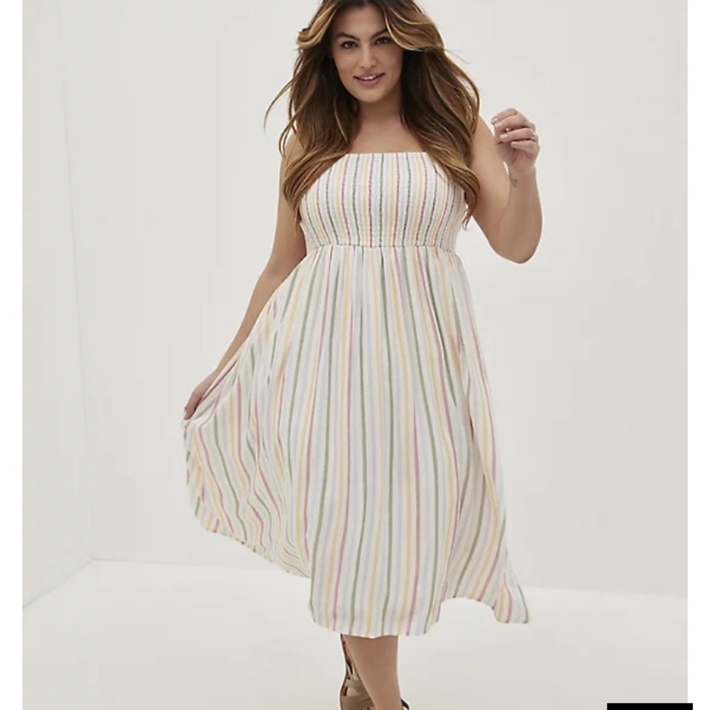 Torrid Ruffle Strap Midi Dress - Challis Multi Stripe Size 2